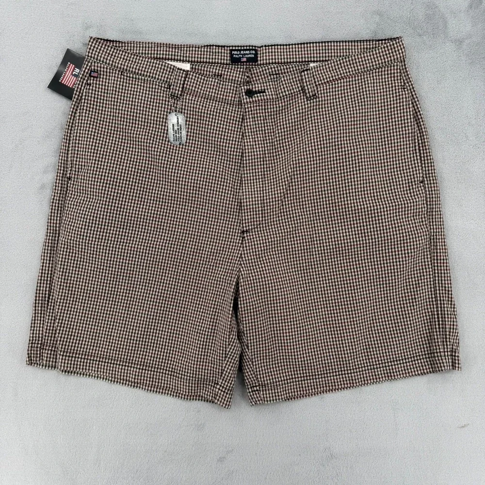 Polo Jeans Co Ralph Lauren Mens Brown Gingham Check Dog Shorts Size 42
